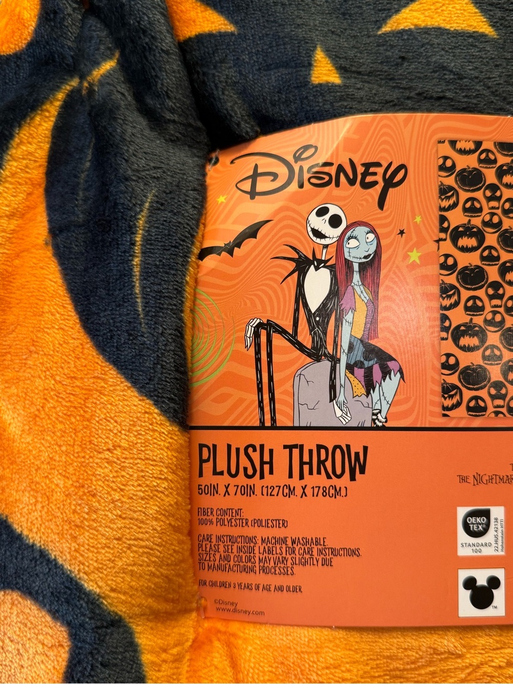Disney nightmare before Christmas Orange & Black Jack Skellington blanket - Picture 3 of 5